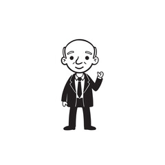 Old person in formal suit black and white vector illustration portrait elegant classic digital artwork