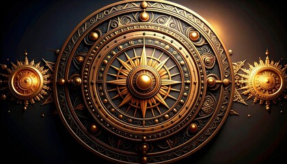 Obraz premium Intricate celestial mechanism design with ornate gold and dark textures