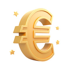 Golden Euro Symbol With Stars isolated on a transparent background