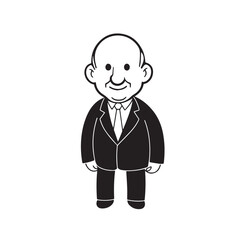 Old person in formal suit black and white vector illustration portrait elegant classic digital artwork