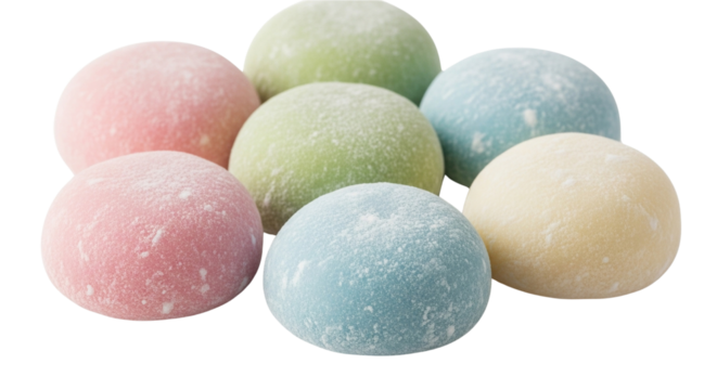 Japanese mochi assorted colors isolated on transparent background