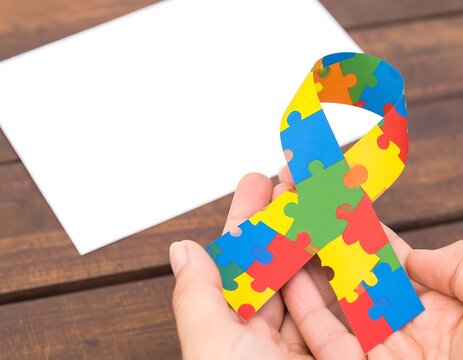 Hands holding an autism awareness ribbon