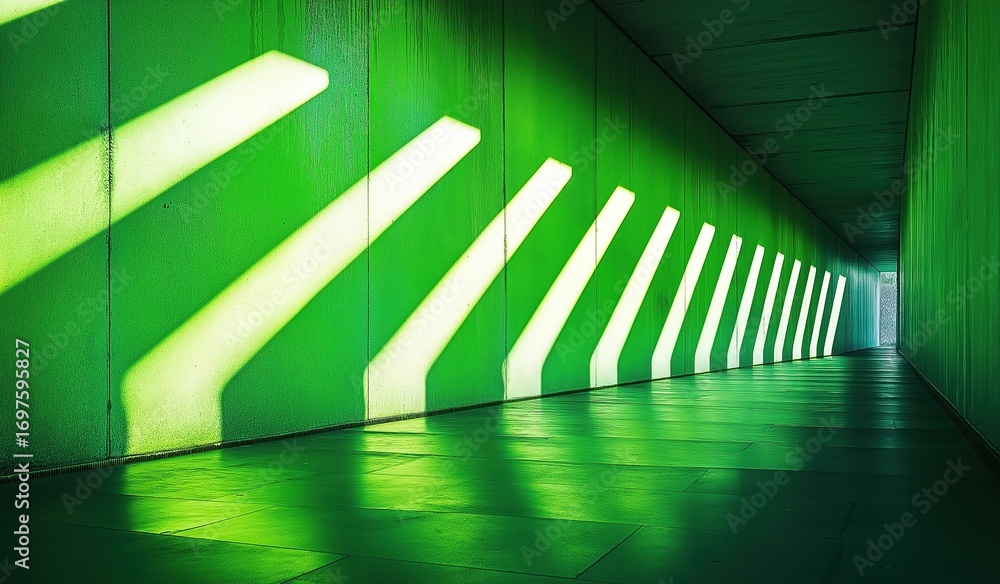 Aufkleber green tunnel with white light stripes on walls creating atmosphere of minimalism and modernity featu