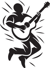 Fototapeta premium Vector art of silhouette of a person jumping and playing an acoustic guitar, isolated on a, conveying energy and passion for music