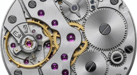 Intricate Mechanical Watch Movement with Tiny Jewels and Precision Gears