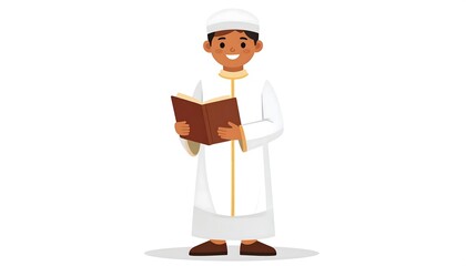 Smiling boy in traditional attire holding a book