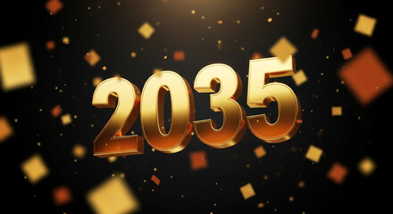 Radiant 2035 golden numbers sparkle amidst festive confetti, perfect for celebrations and future projections