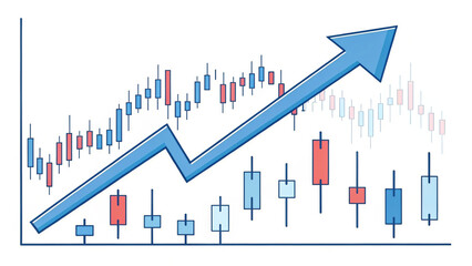 Simple Financial Growth Illustration with a Blue Arrow and Minimalist Chart Vector Icon of a Bullish Stock Trend on a White Background
