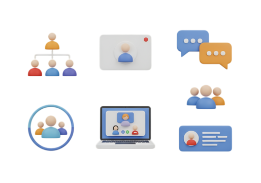 3d icon of set of 3d business icons representing teamwork, communication, and online meetings isolated on transparent background - Powered by Adobe