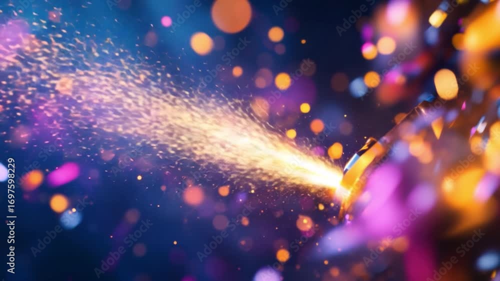 Poster vibrant explosion of colorful particles and sparks in a dark background for dynamic visual effects