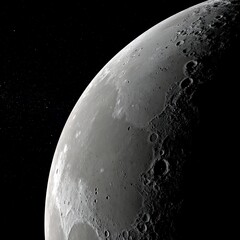 Naklejka premium Close-up view of moon's surface, craters and texture visible against a dark space background