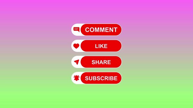 Animated subscribe like comment share buttons for tv and online use. of social media YouTube outro video animation. - Powered by Adobe
