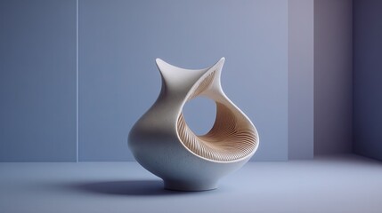 Abstract sculpted chair, light beige/white, in a minimalist setting