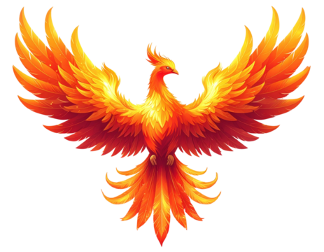 Fiery phoenix bird with outstretched wings isolated on transparent background - Powered by Adobe