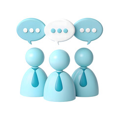 Three figures with speech bubbles isolated on a transparent background