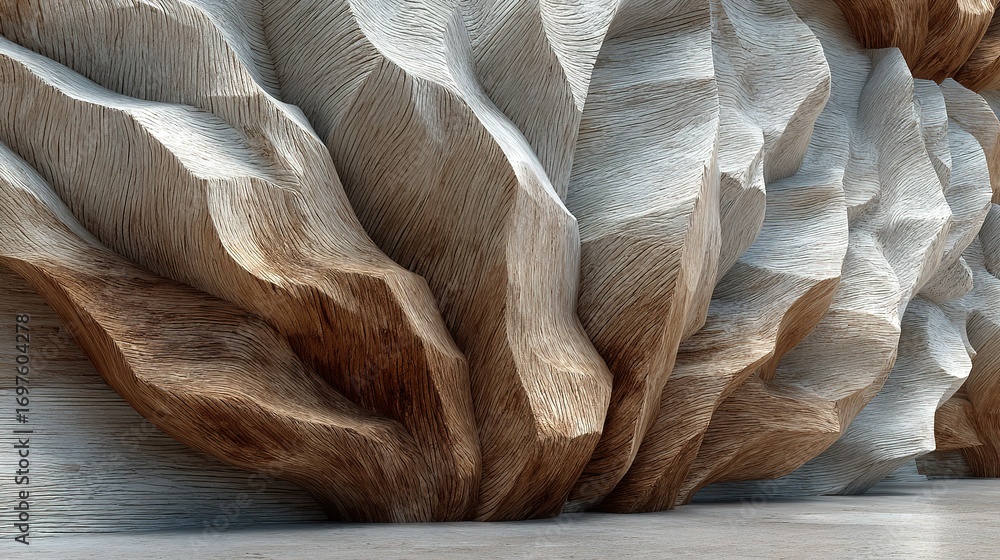 Poster abstract textured surface with repeating wave-like patterns in beige and brown tones.