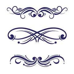 Fototapeta premium Elegant vector graphic set of decorative swirls and flourishes in dark blue