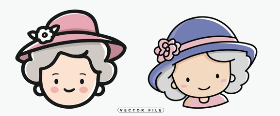 elderly women wearing colorful hats with floral decorations