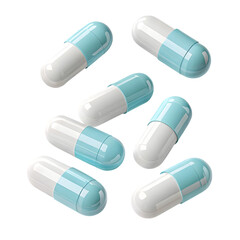 White and blue capsules isolated on a transparent background