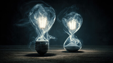 smoky vapor swirling inside hourglass bulbs instead of sand abstract temporal idea illustration concept scene visual for commercial design use high detail quality stock image illustration concept scen