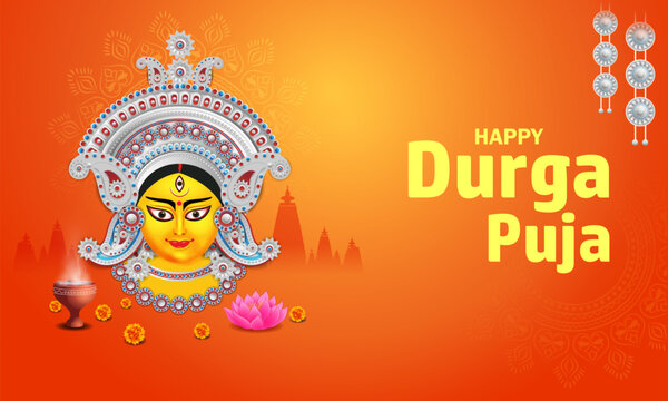 vector illustration of Happy Durga Puja India festival holiday background