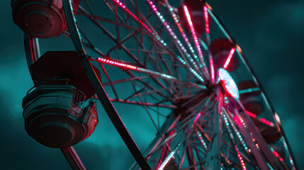 Ferris wheel neon light night amusement park empty moody sky dramatic