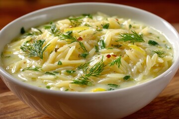 Creamy Herb Orzo Soup with Fresh Dill and Lemon Zest Garnish