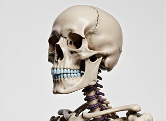 Human Skull and Cervical Spine Anatomical Model Side View