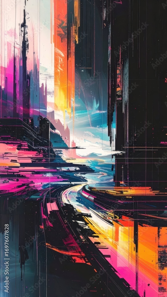 Poster abstract digital art with vivid colors and dynamic composition