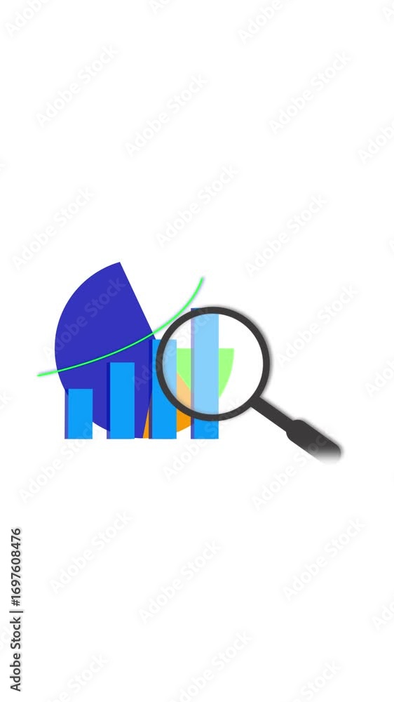 Poster magnifying glass highlighting business charts and financial data vertical video. business analysis c