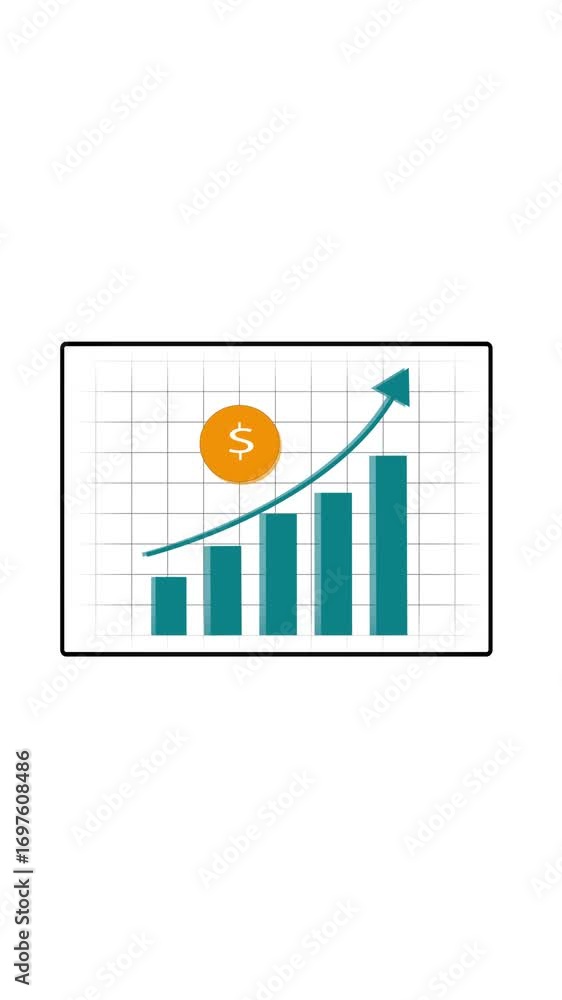 Poster financial success visualized by animated bars and dollar currency symbol vertical video. rising fina