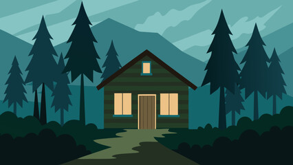 Abandoned Cabin in Woods Vector Illustration