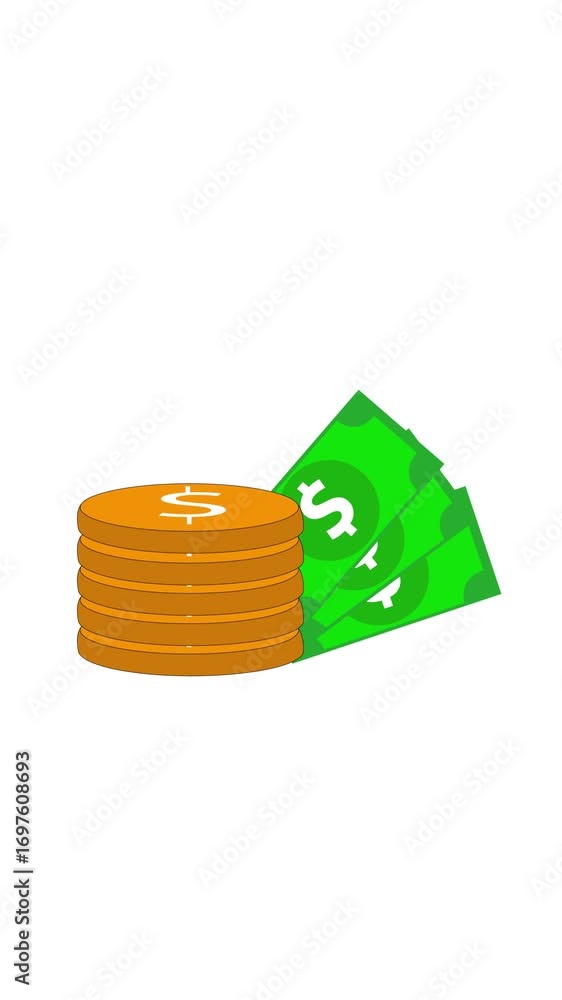 Aufkleber vertical video featuring currency stacking animation and finance theme. animated graphic of stacking