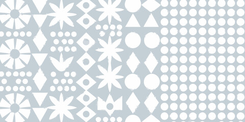 Abstract geometric pattern with white shapes on a light blue background in a scandinavian style