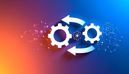 Abstract Digital Illustration of Interlocking Gears with Arrow Circulation Concept