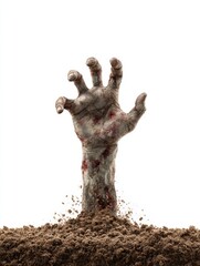 an angry hand of a zombie coming out of the soil