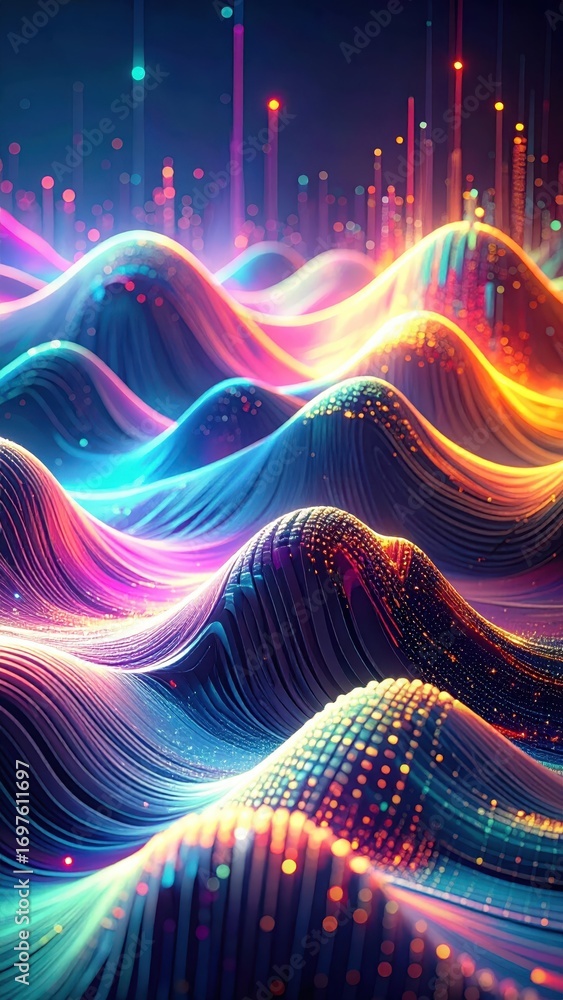 Poster abstract colorful waves with light particles in modern design