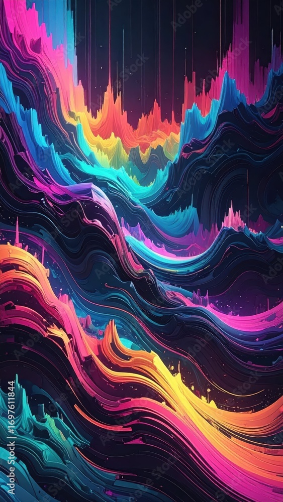 Poster vibrant abstract waves of color in dynamic motion and flow design