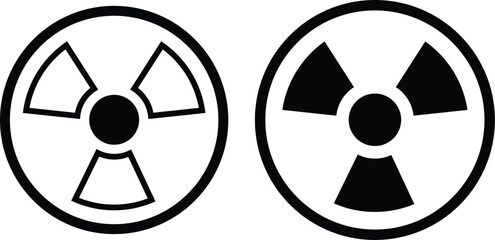 Radiation warning sign icons. Set of radiation hazard signs. Three radiation hazard symbols showing different styles. Vector illustration
