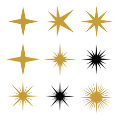 Obraz premium Collection of nine sparkling starbursts and sunbursts in yellow orange and black tones vector