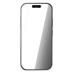 Modern smartphone with reflective screen on transparent background
