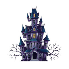 Obraz premium Enchanting Purple Haunted House Illustration for Spooky Halloween Festivities and Mystical Design Projects