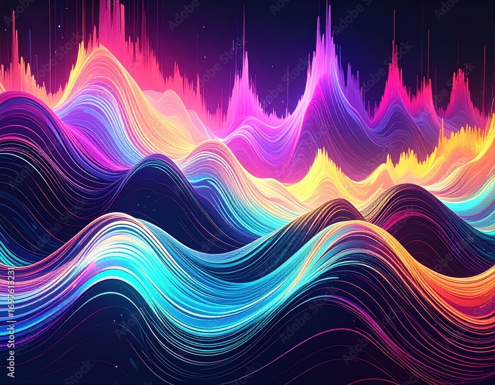 Poster colorful abstract waves with gradient lines and vivid peaks