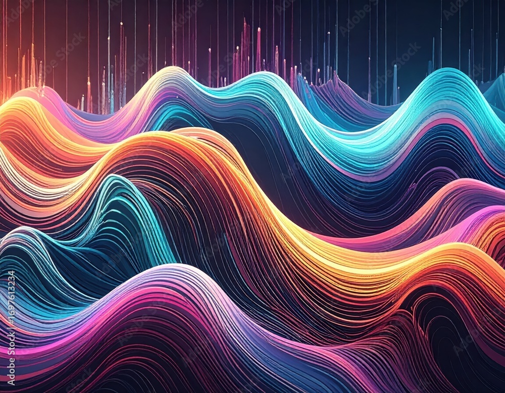 Poster colorful abstraction of flowing waves created with digital technology