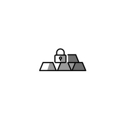 Obraz premium This icon depicts a secure investment concept, symbolizing protected financial assets and valuable resources with a padlock guarding gold bars.