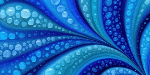 Vibrant abstract artwork featuring flowing blue hues and water droplets, perfect for a calming atmosphere.