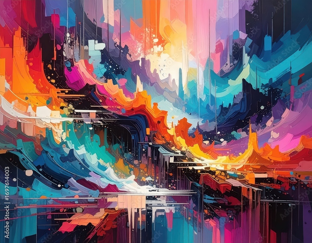 Poster vibrant abstract artwork with swirling colors and dynamic patterns