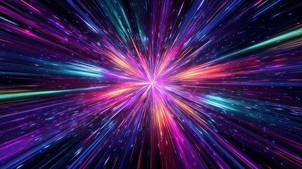 Obraz premium Vibrant light trails create an immersive experience in a cosmic space setting during a night sky display.