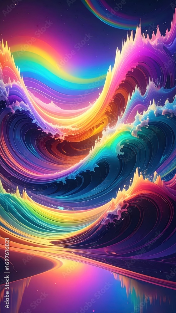 Poster colorful abstract waves with dynamic patterns and bright hues
