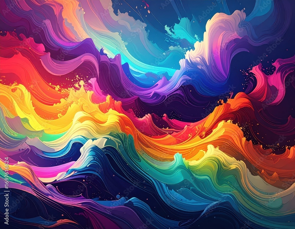 Poster vibrant color waves creating dynamic abstract stormy background art